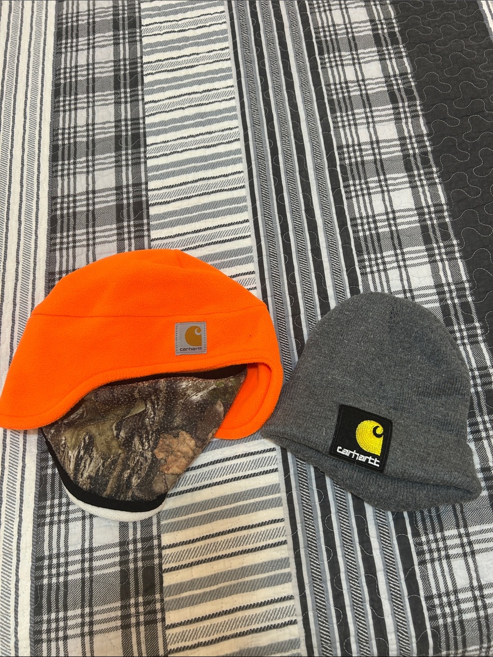 Carhartt Kids High-Visibility Orange Earflap Hat + Gray Logo Beanie